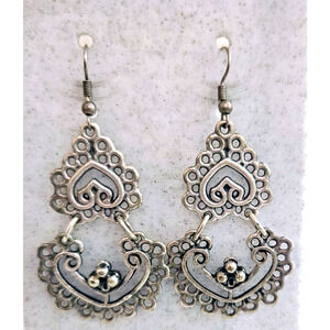 Handmade in Israel Pewter Style Large Dangle Earrings Silver Tone